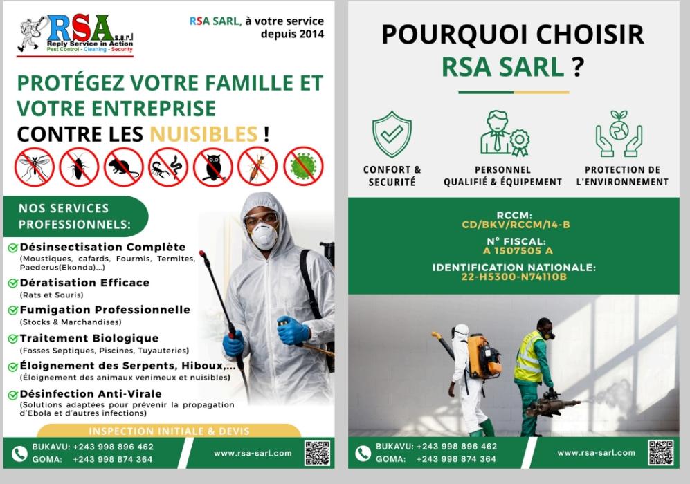 RSA SARL : l’expertise au service de la protection sanitaire, environnementale et sécuritaire des familles et des entreprises en RDC